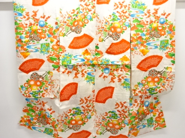 JAPANESE KIMONO / ANTIQUE KIMONO / SILK / SHIBORI / FLORAL KUSUDAMA & JIGAMI